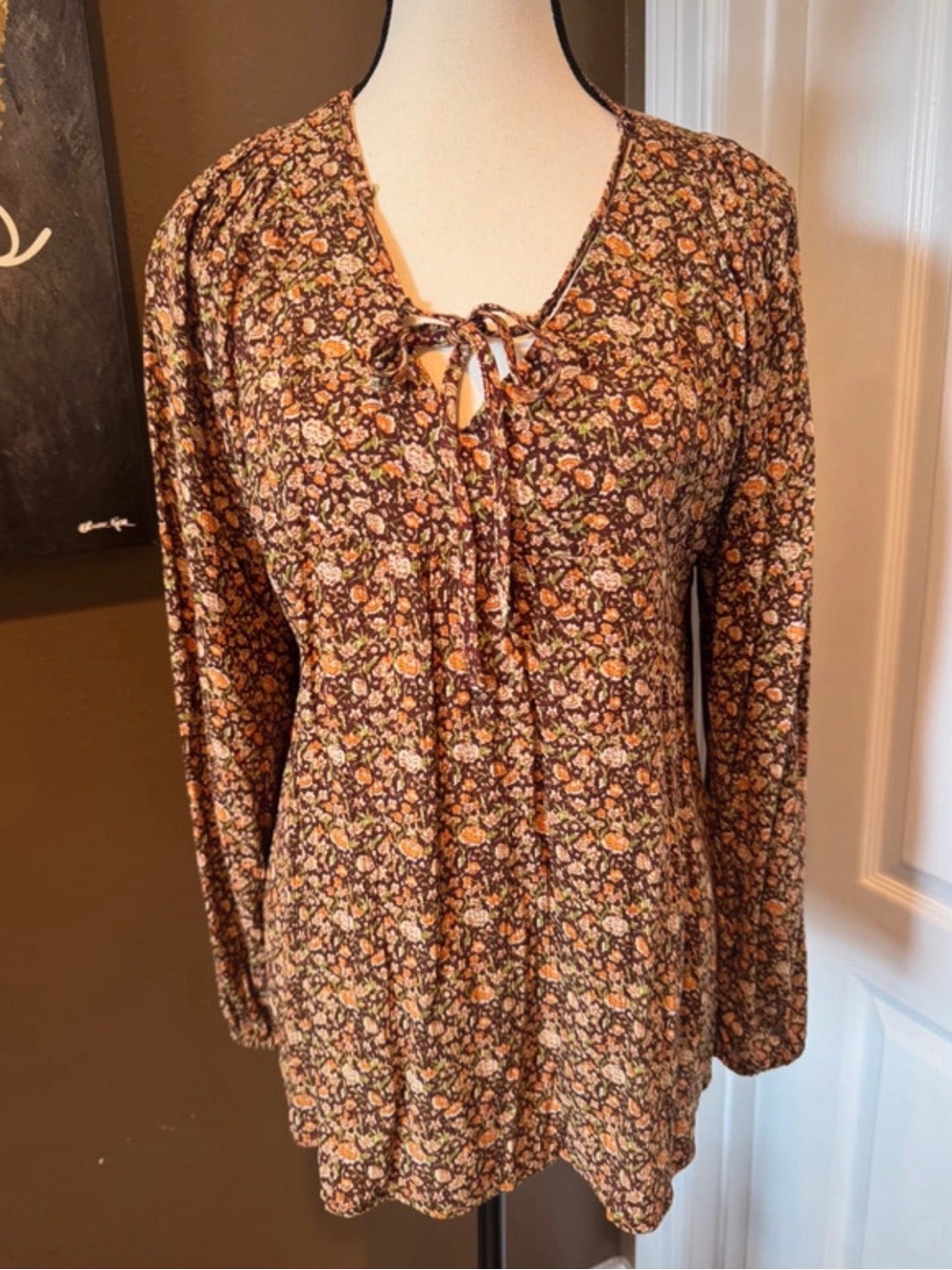 NATURAL LIFE Peasant Floral Boho Blouse NWT